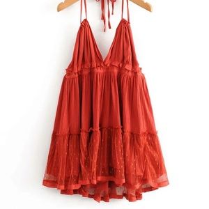 Open back layered halter dress